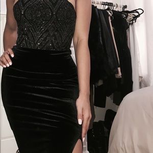 Matching black velvet skirt & top set